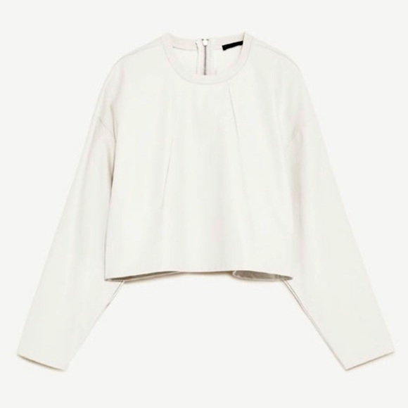 Zara Tops Zara White Faux Leather Longsleeve Crop Top Poshmark